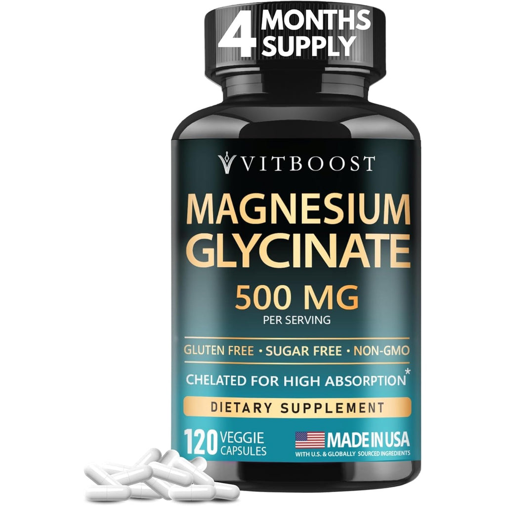 VITBOOST Magnesium Glycinate 500mg - Support Sleep 240 Veggie Capsules