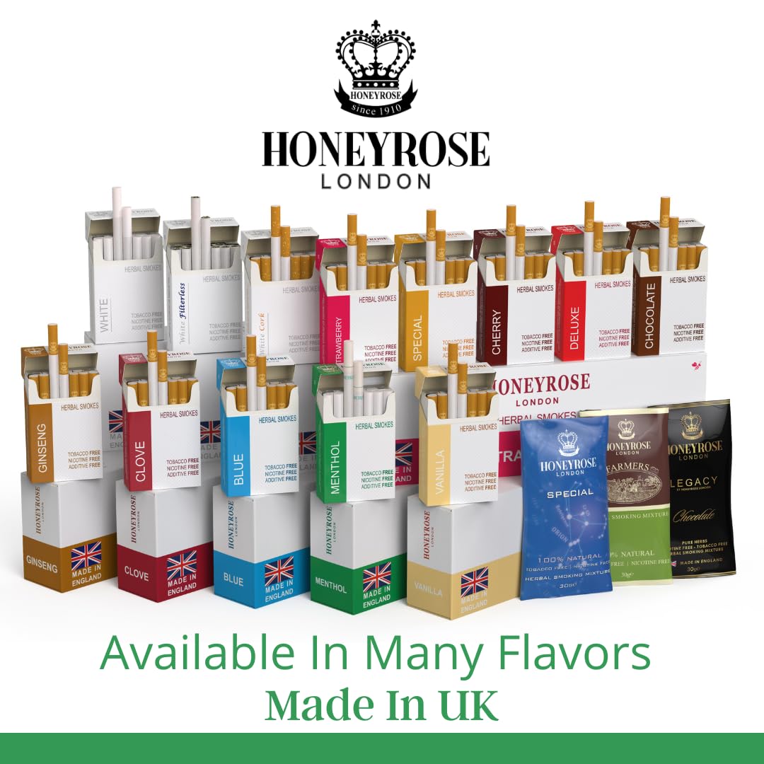 Honeyrose Menthol - Tobacco & Nicotine Free Herbal Cigarettes, 100% Natural, Made in England