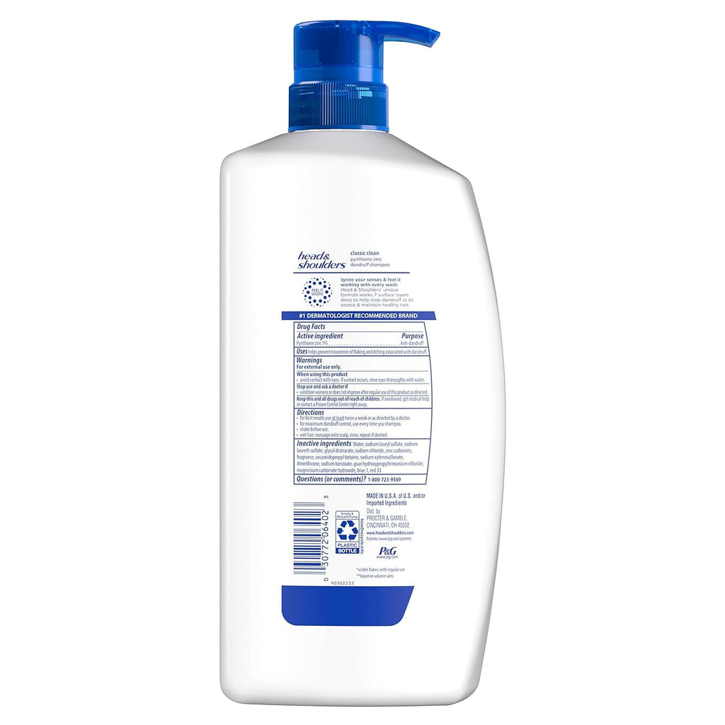 Head & Shoulders Classic Clean Anti-Dandruff Shampoo, 72-Hour Dandruff Protection, 1% Pyrithione Zinc, 28.2 fl oz