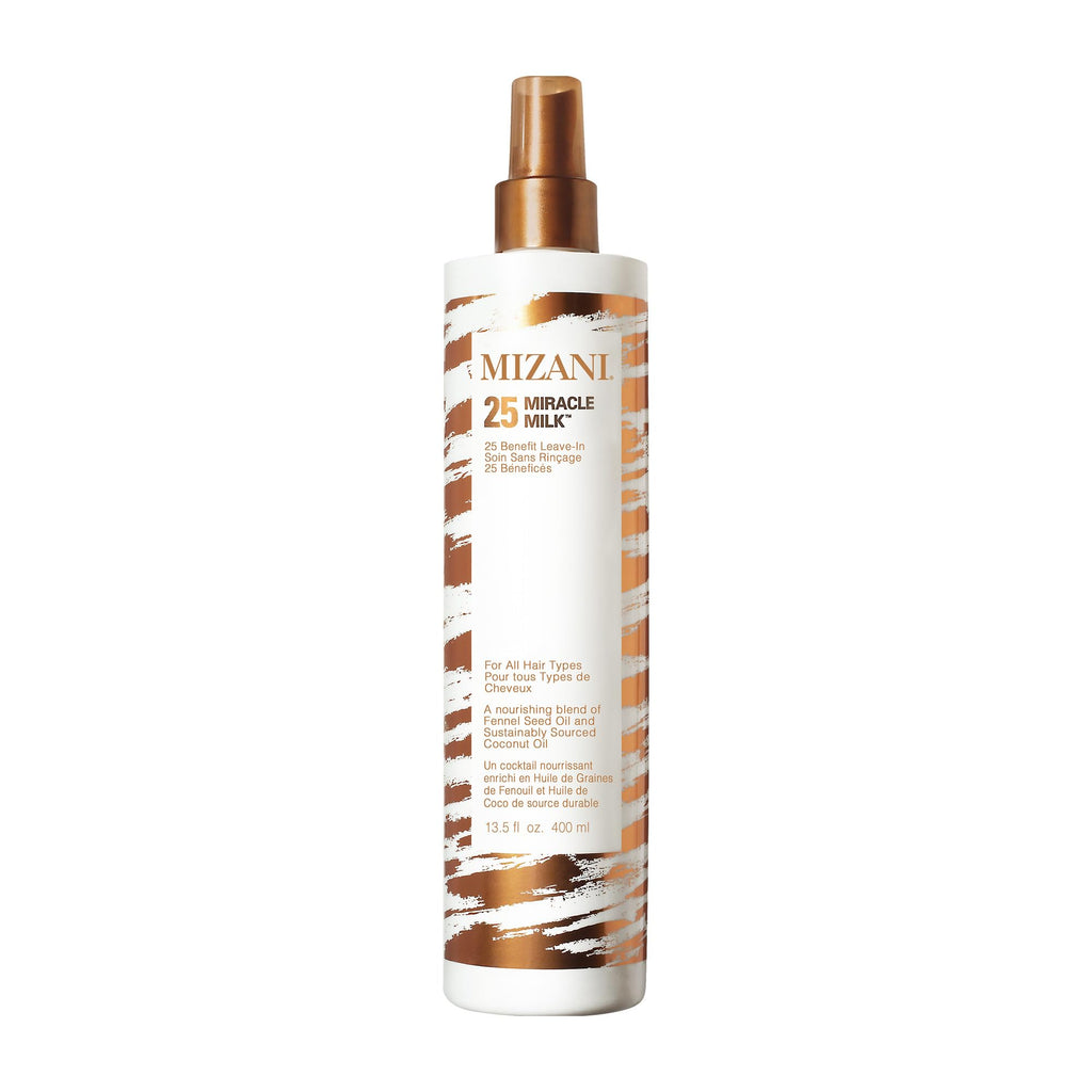 Mizani 25 Benefit Miracle Milk - Leave in Conditioner for Curly Hair, With Coconut Oil, Curl Detangler Spray, Anti Frizz Heat Protectant, No Drying Alcohols, Paraben-Free
