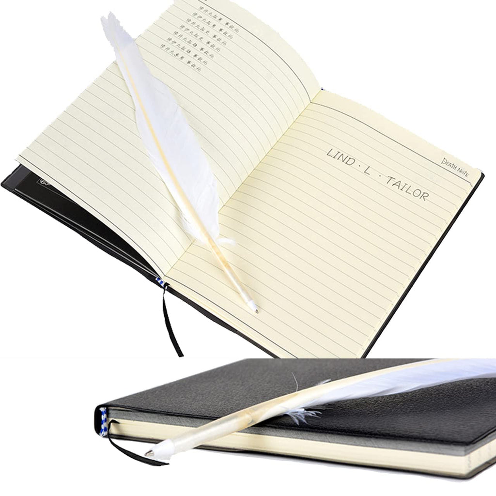 4 PCS Set Notebook Anime Cosplay Japan Anime Theme Writing Journal, Feather Pen, L Necklace & Book Chain Anime Accessories