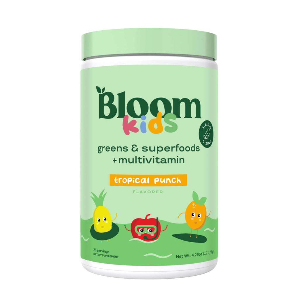 Buy now Bloom Nutrition Superfood Greens Powder for Kids, Digestive Enzymes, Probiotics, Prebiotics, Gut Health, Chlorella, Green Juice Mix w/Beet Root Powder (25 Servings (Pack of 1), Tropical Punch) at indiglob india