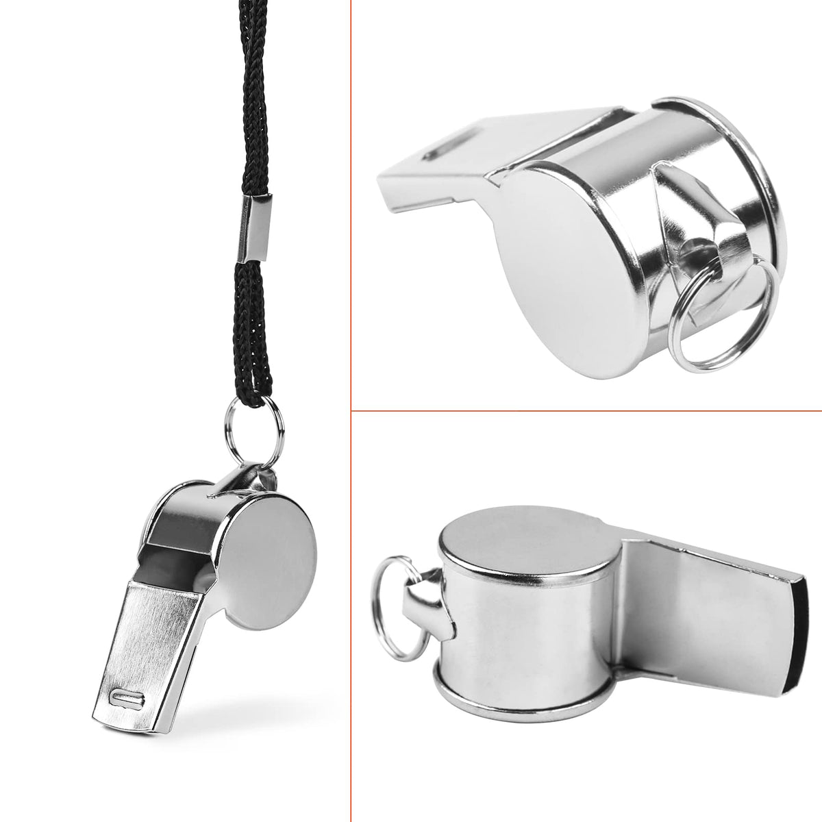 Whistle, 24 PCS Professional Stainless-Steel Whistles with Lanyards in Bulk, Very Loud Metal Sports Whistle, Perfect for Coaches, Referees, Lifeguards, Officials, and Teams, Silver