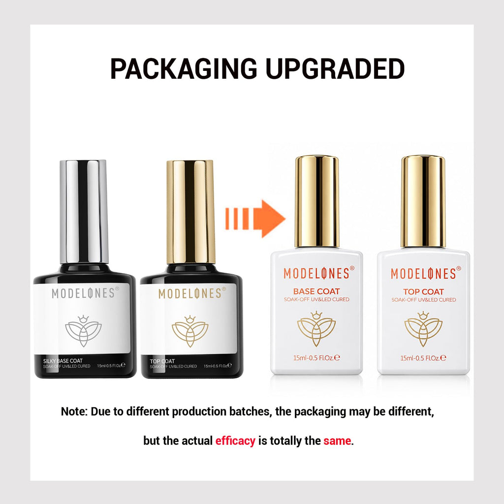 modelones Gel Top Coat and Silky Base Set 15ml Upgrade No Wipe Glossy