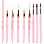 8Pcs Nail Art Brushes Set, 5 Art Liners & 3 Multi Shape Gel Builder Brushes | Liners with 7/9/11/15/25mm bristles for fine lining, gel coating & nail shaping, ideal for salon and DIY nail art
