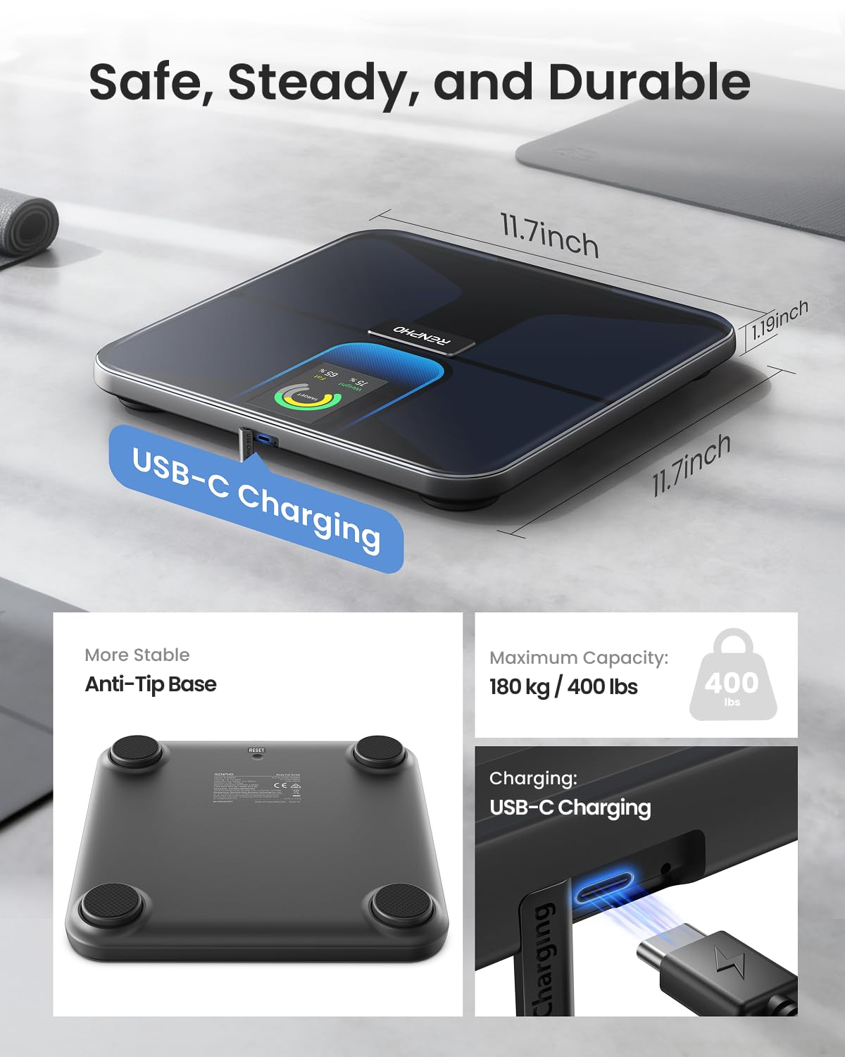 RENPHO Elis Evo Smart Scale, Wi-Fi & Bluetooth, Rechargeable, Body Fat