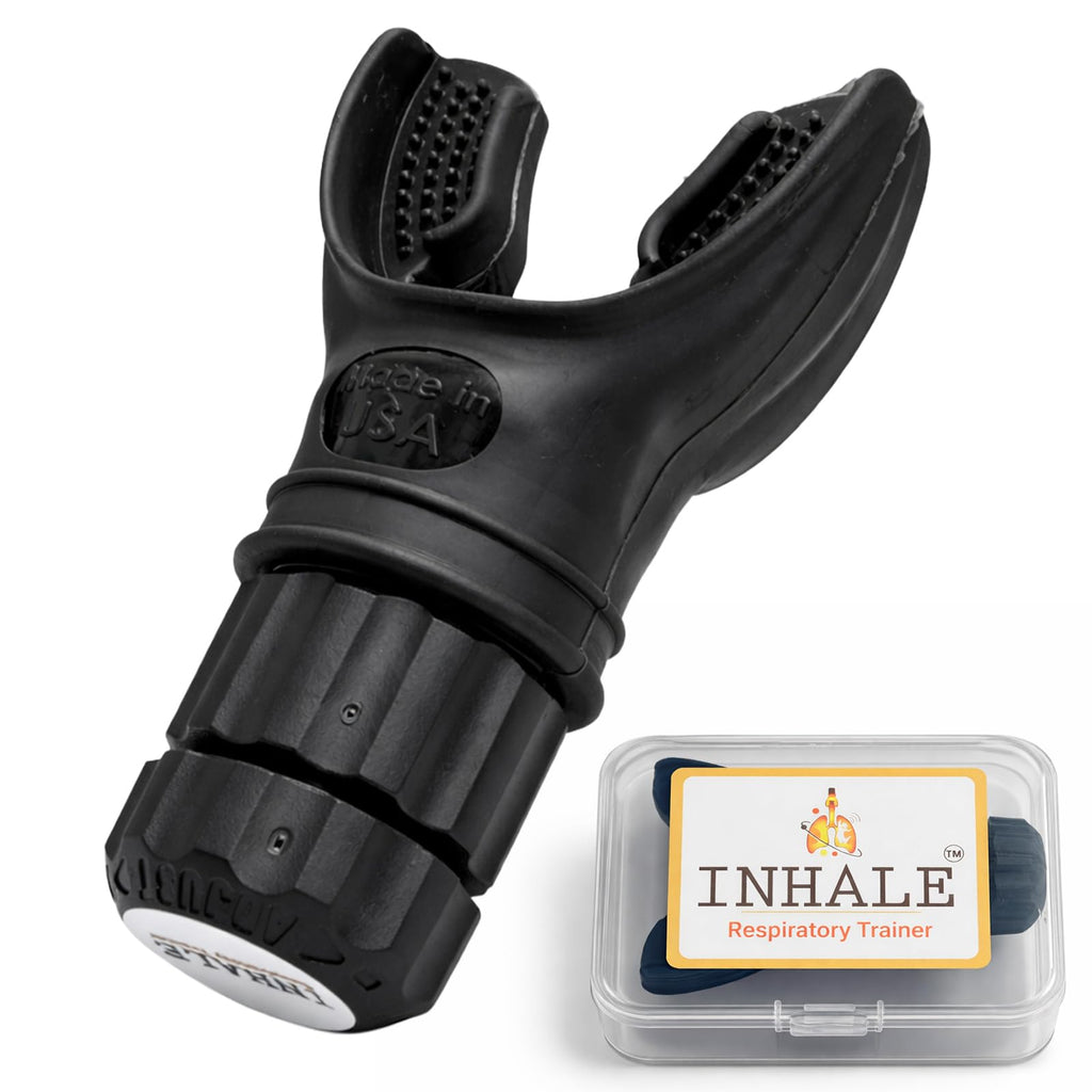 Inhale Lung Trainer | Breathing Exercise Device for Lungs | Made in USA | Lung Exerciser Device | Breathing Trainer | Adjustable Resistance | Medical Grade Silicone Mouthpiece | Carrying Case included