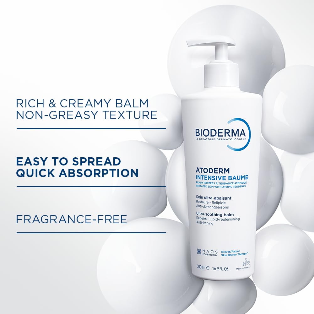 Bioderma Atoderm Intensive Balm, Hydrating Balm for Dry to Atopic Sensitive Skin, Face & Body Moisturizer with Ultra Soothing Anti-Itching Formula, Fragrance-Free, Non-Greasy & Non-Sticky for Family