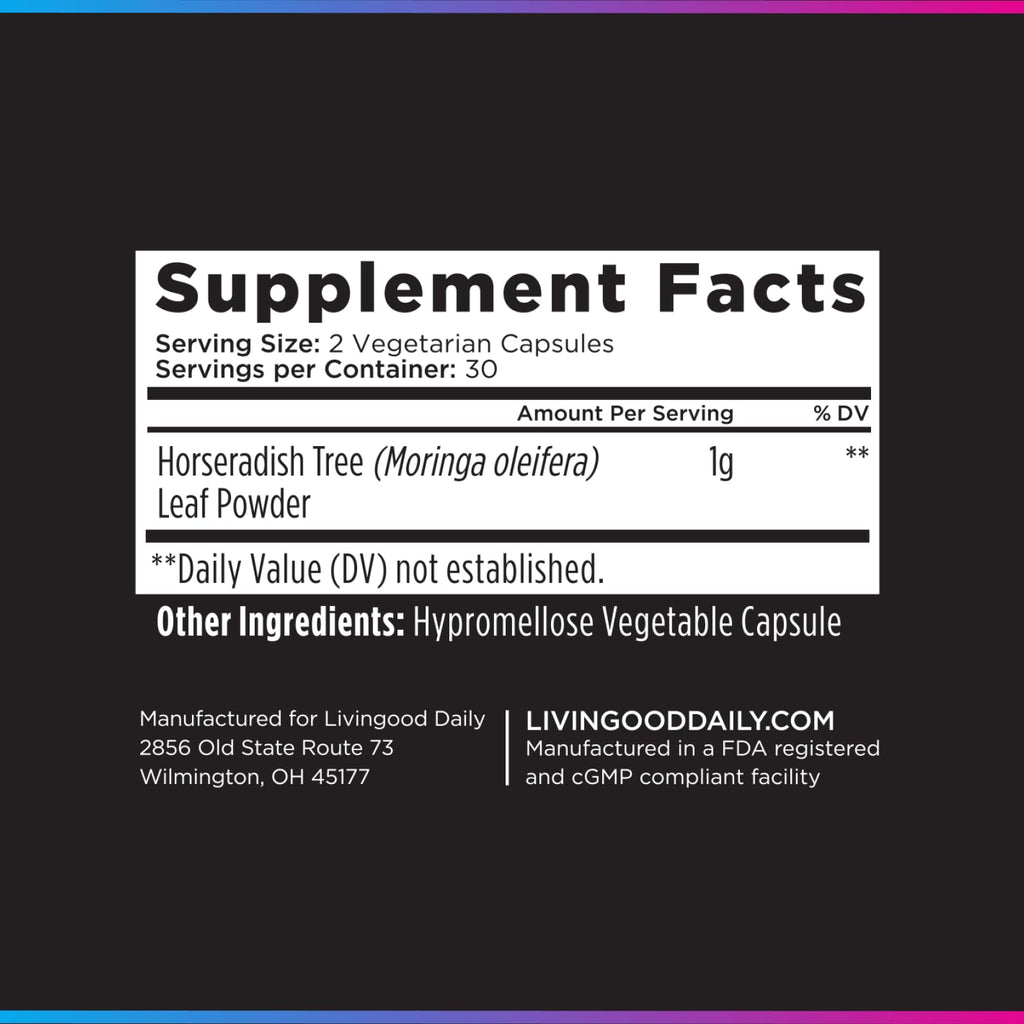 Livingood Daily Moringa Capsules 1000mg, Superfood Supplement, 60 Capsules