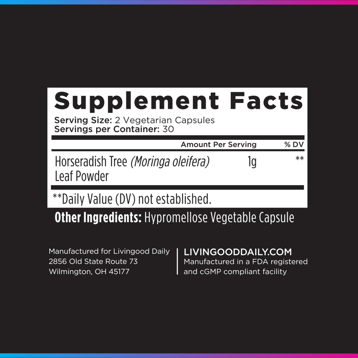 Livingood Daily Moringa Capsules 1000mg, Superfood Supplement, 60 Capsules
