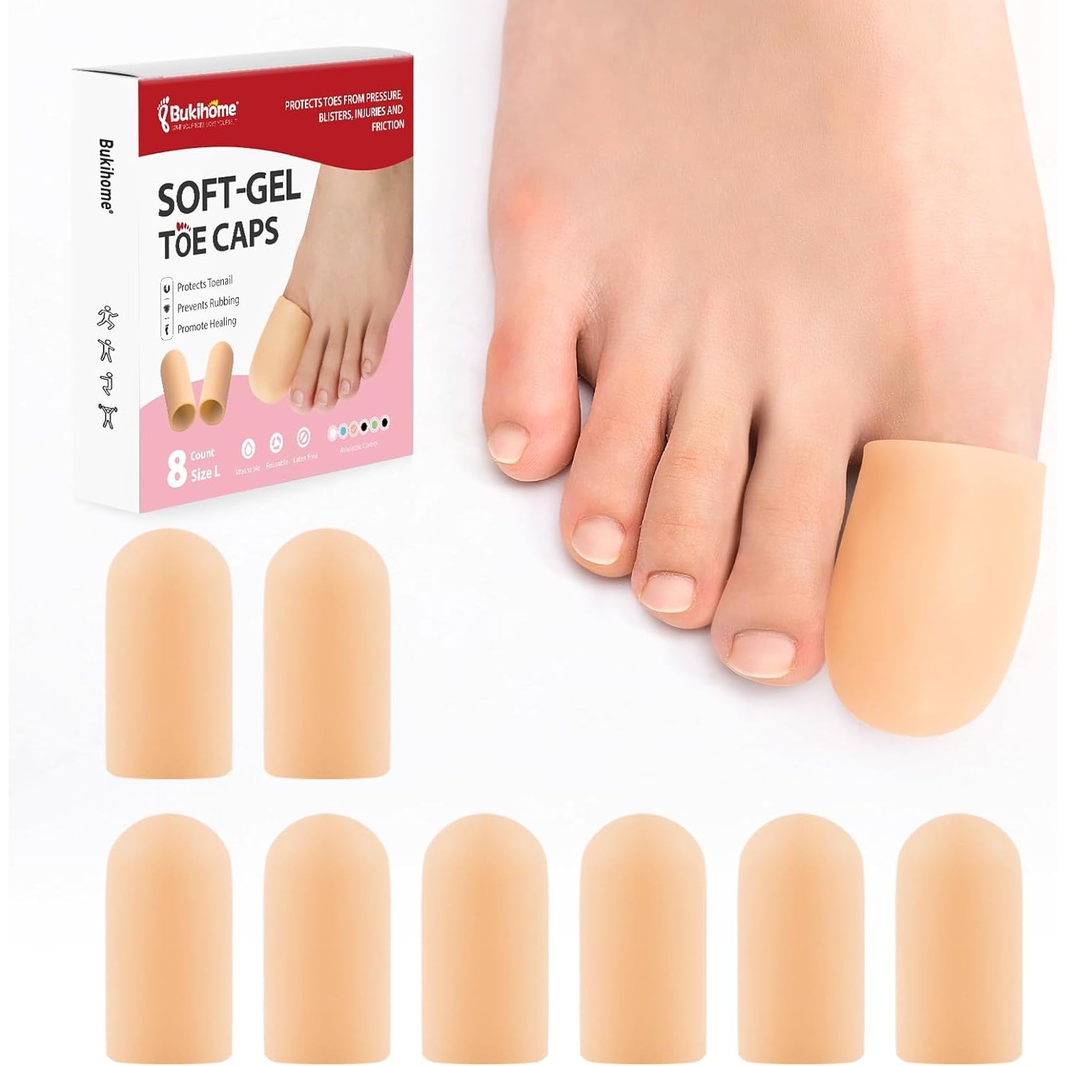 Buy now Bukihome 12 PCS Toe Protectors, Silicone Toe Caps to Cushion Toe Blister, Corn, Callus, Hammer Toes,Great for Running, Walking, Stop Toe Pain (White,Multi-Size) Large Beige at indiglob india