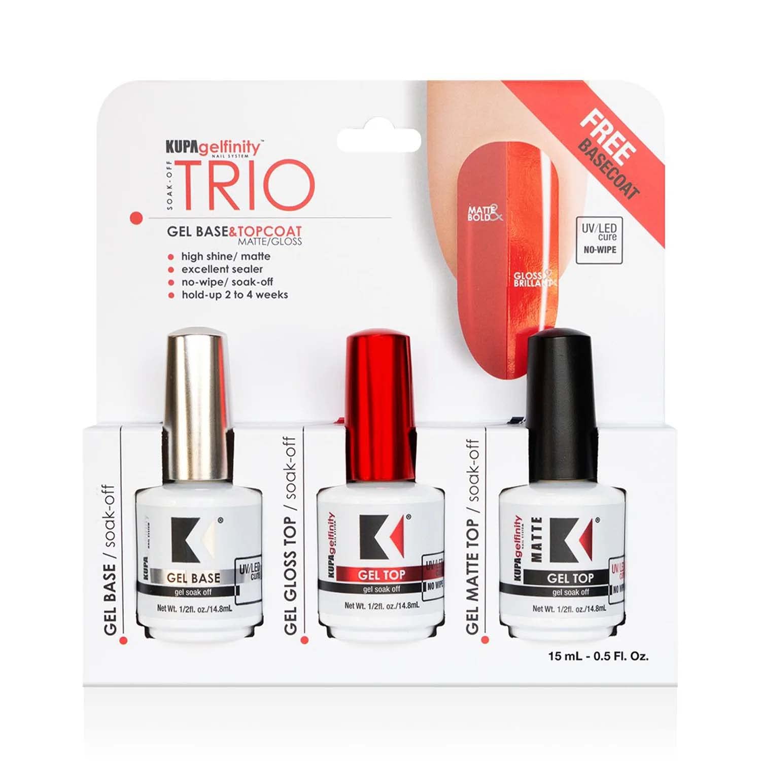 Buy now KUPA Gelfinity - Soak Off Gel - Base & Glossy Top & Matte Top Coat (No-Wipe) 0.5 Fl Oz (Clear (Base + Gloss), 0.5 Fl Oz (Pack of 2)) 0.5 Fl Oz (Pack of 3) Clear (Base, Glossy, Matte) at indiglob india