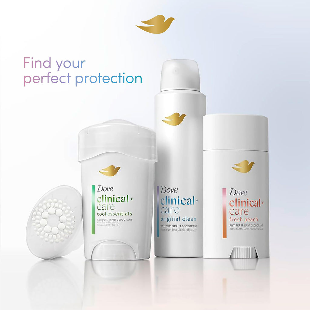 Dove Clinical + Care Antiperspirant Deodorant Spray, Original Clean, 3.8 oz | 96H Clinical Strength Sweat & Odor Protection, With Nourishing Serum, Original Clean with Fresh Scent