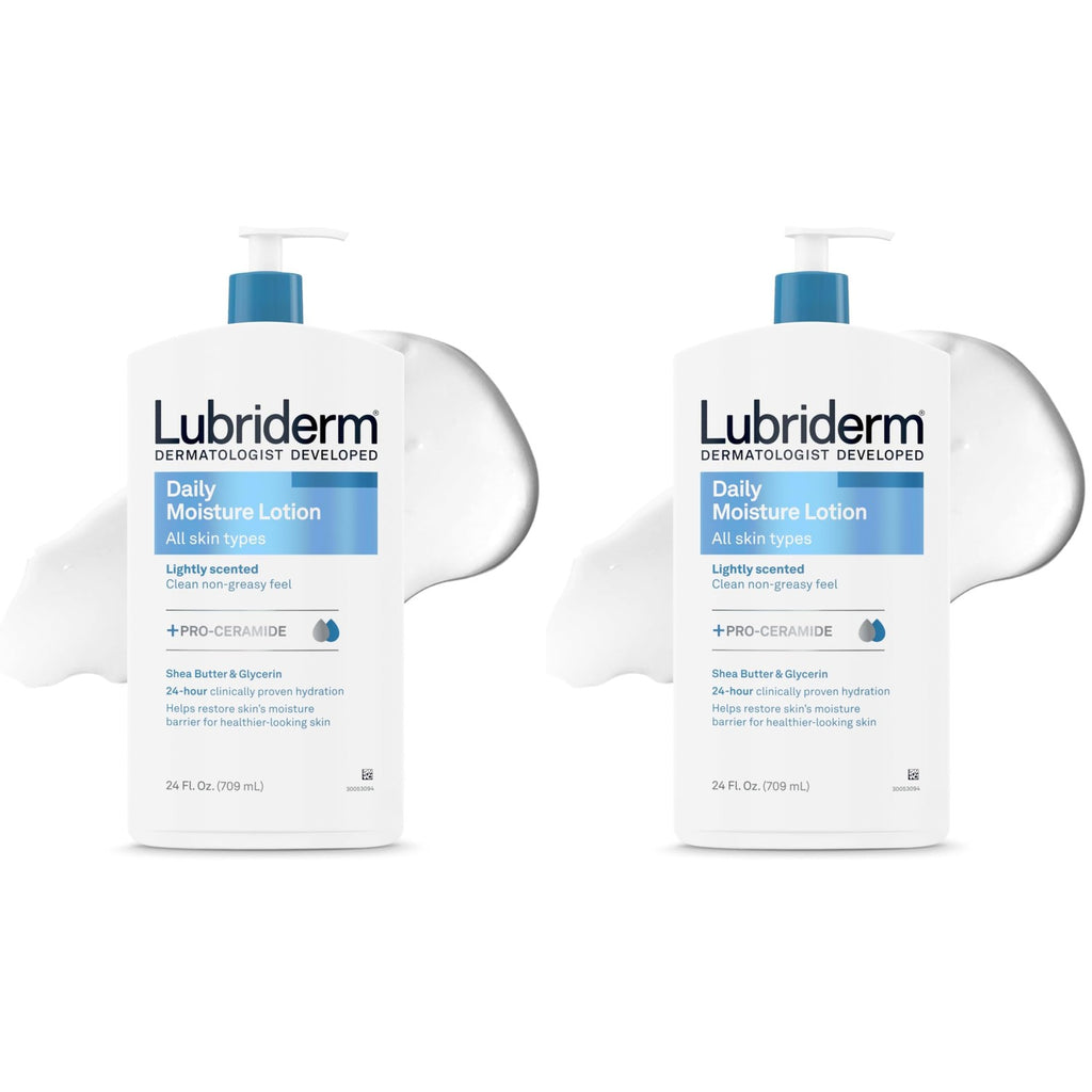 Lubriderm Daily Moisture Lotion + Pro-Ceramide, Shea Butter & Glycerin, Hydrating Face, Hand & Body Lotion, 24-hour Moisturizer for Dry Skin, Paraben & Dye Free, Scented, Non-Greasy 24 FL OZ Pack of 3