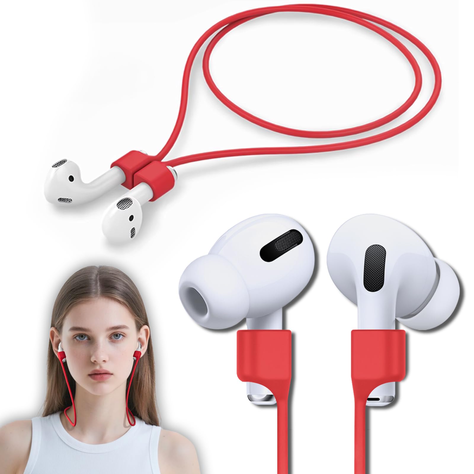 Buy now 5 Pack Ultra Strong Magnetic AirPods Pro Straps, Anti-Lost Neck Cord for AirPods Pro 3 2025,AirPods 4th, AirPods Pro 2nd/1st, AirPod 3rd, AirPod 2nd/1st - 5 Pcs Silicone Sports Lanyard and 2 Ear Hook B9-red at indiglob india