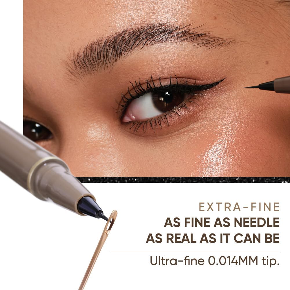 JUDYDOLL Ultra-Fine Liquid Eyeliner-Precision Tip for Wing Line, Smudge-Proof, Quick-Drying, Waterproof, Easy to Get Inner Corner Lined, Hooded Eyes-Friendly (#01 Black)
