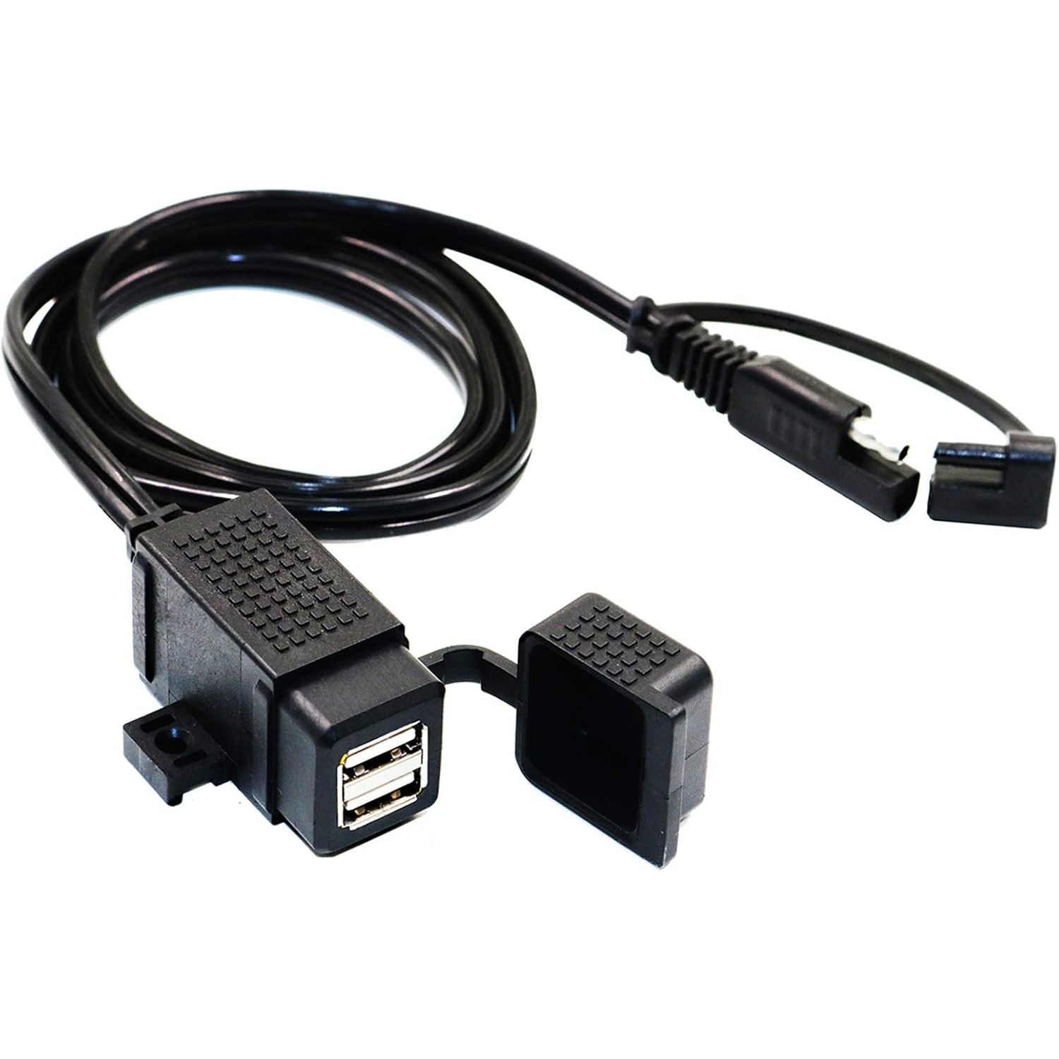 Buy now MOTOPOWER MP0609EA 3.1Amp Waterproof Motorcycle Dual USB Kit SAE to USB Adapter Cable with SAE Ring Terminal Cable Harness a) - SAE to Dual USB Adapter at indiglob india