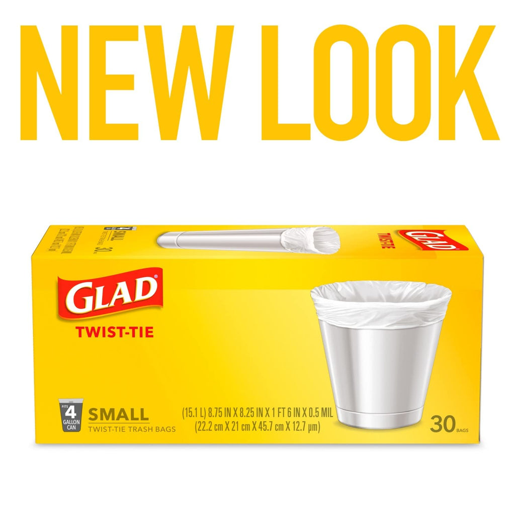 Glad Small Trash Bags - 4 Gallon - 30 Count (Pack of 6)