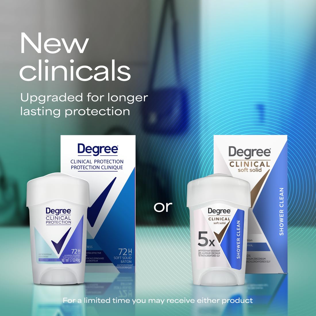 Degree Clinical Antiperspirant Deodorant Soft Solid, Shower Clean, 1.7 oz | For stress sweat, Helps keep you dry & confident, With 96H protection, soft solid