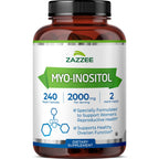 Zazzee Myo-Inositol Capsules, 2000 mg per Serving, 240 Vegan Capsules | Ideal Dosage for 40:1 Ratio, Certified Kosher, Hormone Balance & Healthy Ovarian Function Support, Non-GMO, Made in the USA