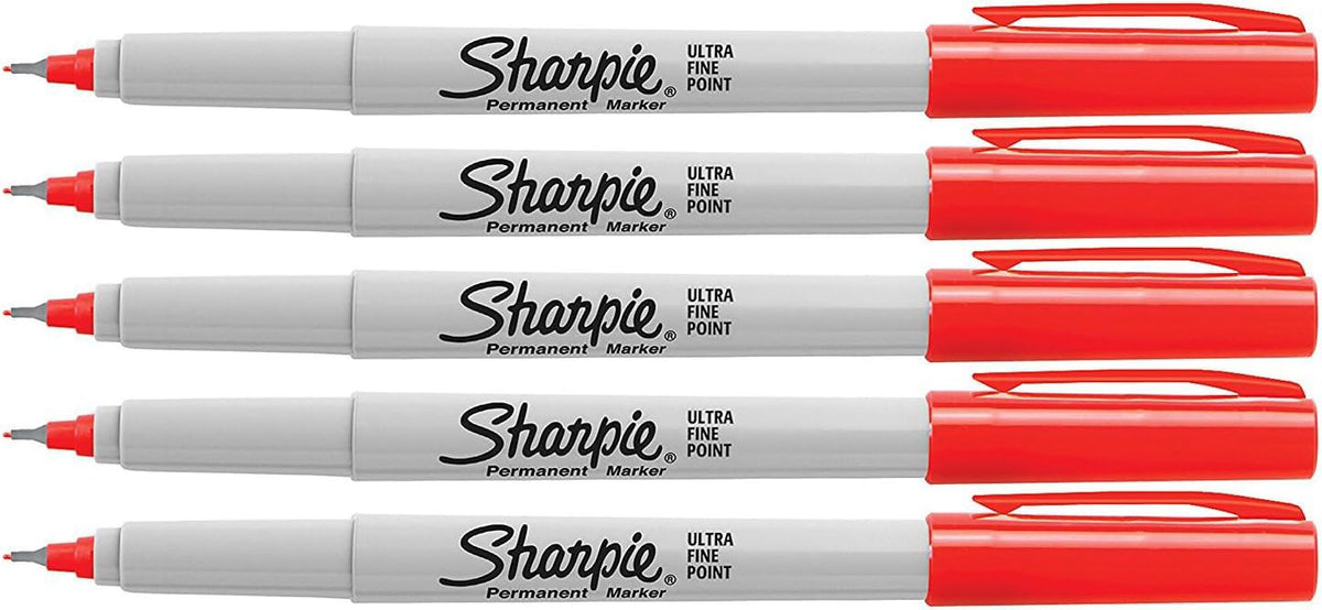 Sharpie Red, Ultra Fine Point Tip, Permanent Markers, 5-Count