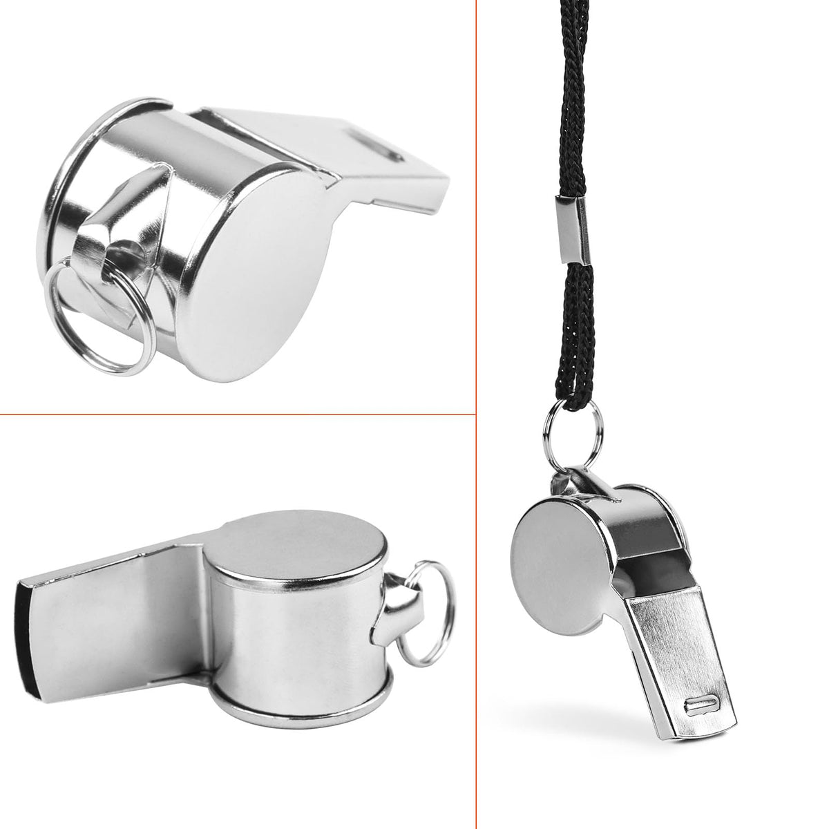 24-Pack Stainless Steel Whistles with Lanyards - Loud, Clear Sound for Coaches, Referees, Survival Kits & Outdoor Safety