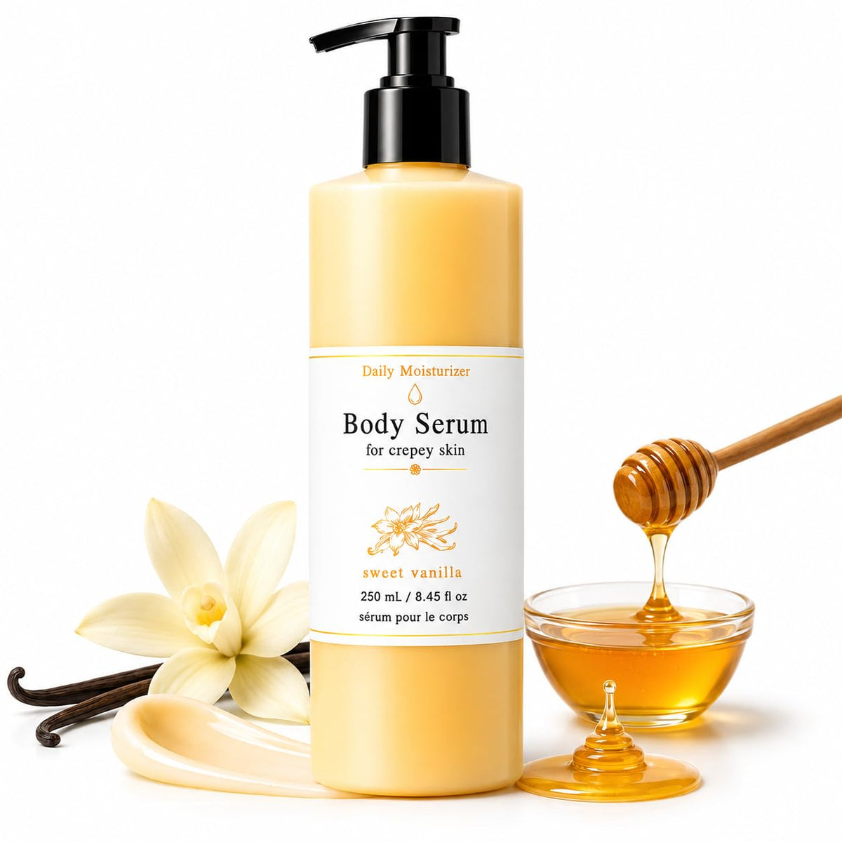 Bees Body Serum for Crepey Skin, Waterless Wet Skin Body Oil with Avocado, Castor & Coconut Oils, Shea Butter & Beeswax, Sweet Vanilla After Shower Body Moisturizer, 8 fl oz
