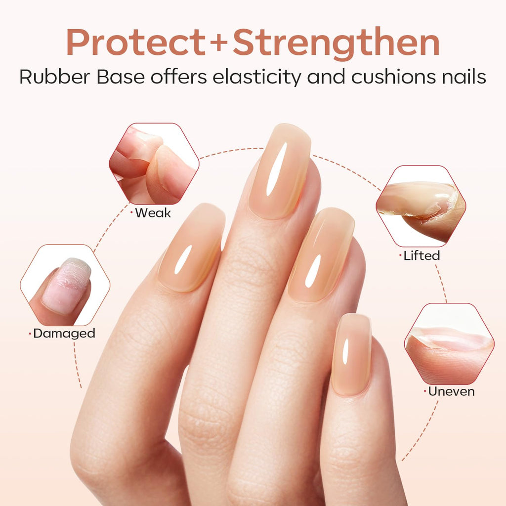 modelones Rubber Base Gel Polish Set 6 French Tip Color Builder Base | Milky White Pink Nude Blush Strengthener for Weak Nails Apex Building Long Last Soak Off U V DIY Manicure Builder in a Bottle