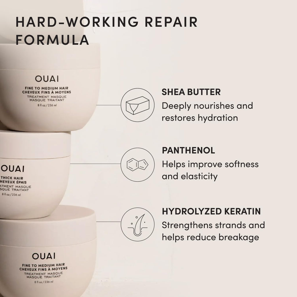 OUAI Fine to Medium Hair Treatment Mask- Deep Conditioning Hair Mask (8 oz) | Lightweight Deep Conditioning Hair Mask with Shea Butter, Keratin & Panthenol - Helps Hydrate, Strengthen & Repair Damage