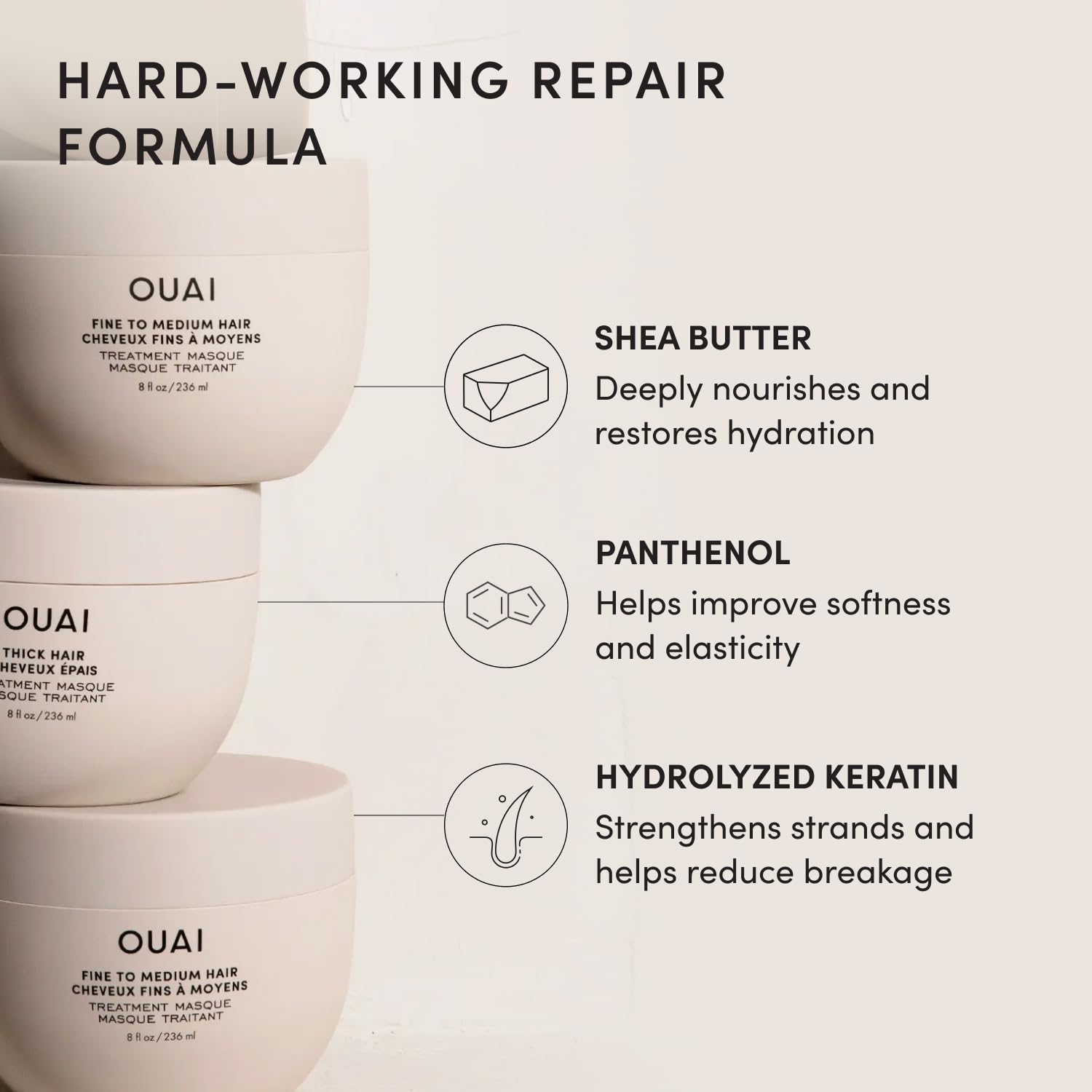 OUAI Fine to Medium Hair Treatment Mask- Deep Conditioning Hair Mask (8 oz) | Lightweight Deep Conditioning Hair Mask with Shea Butter, Keratin & Panthenol - Helps Hydrate, Strengthen & Repair Damage