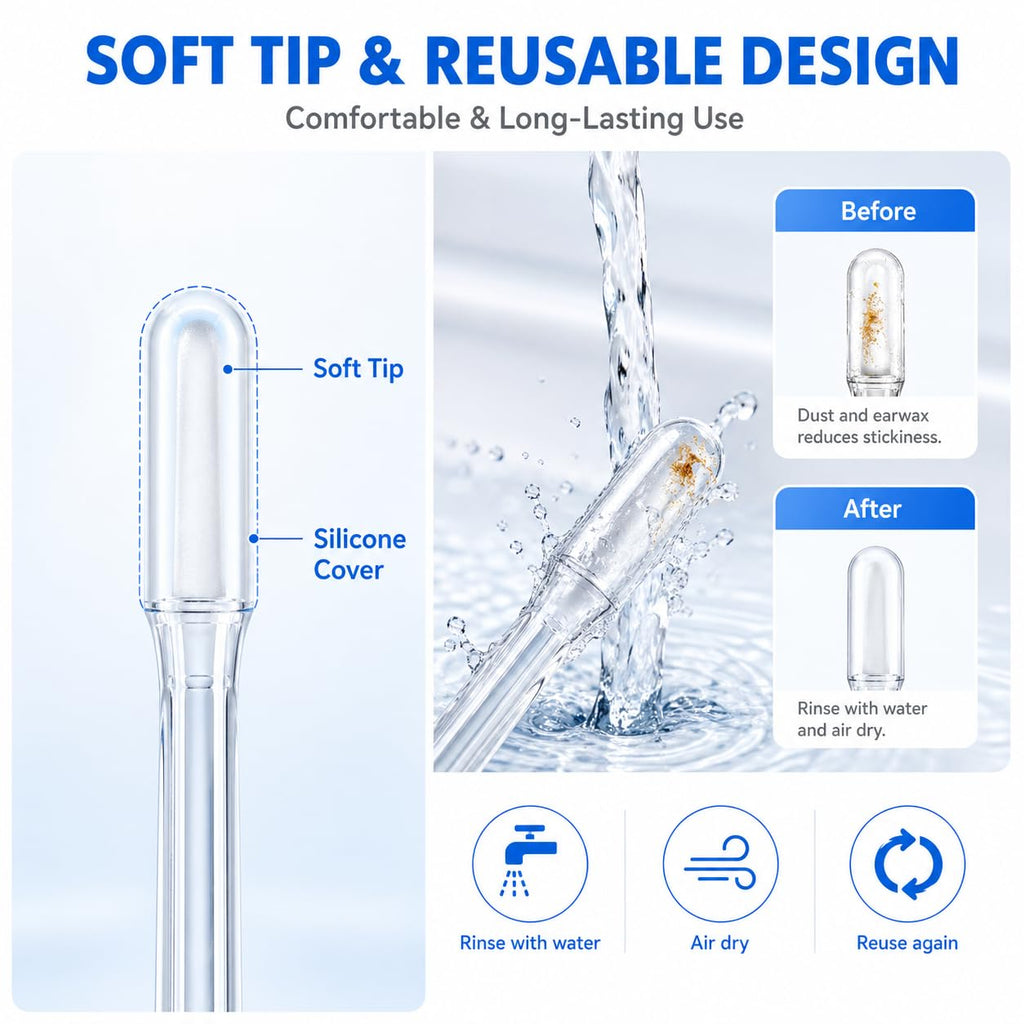 48 pcs Sticky Ear Cleaning Stick, Reusable Ear Cleaning Tools with Soft Rubber Head, Gentle Adhesive Ear Pick for Ear Wax Cleaning, Adhesive Ear Cleaning Sticks for All Ages
