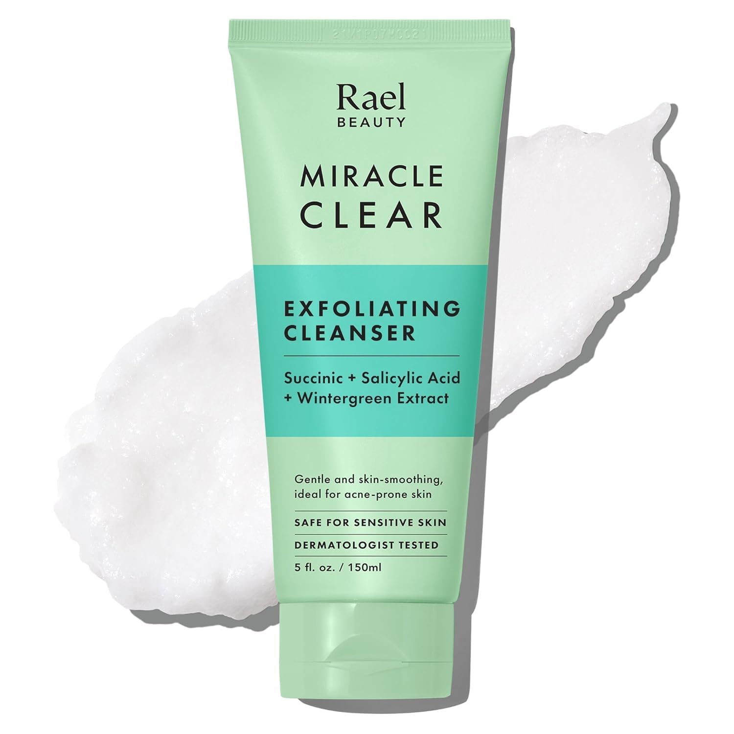 Rael Miracle Clear Facial Cleanser Face Wash (Exfoliating Cleanser, 5.1 oz) | Gentle Exfoliating Deep Pore Cleansing with Succinic Acid & Minerals, Korean Skin Care for Oily & Combination Skin