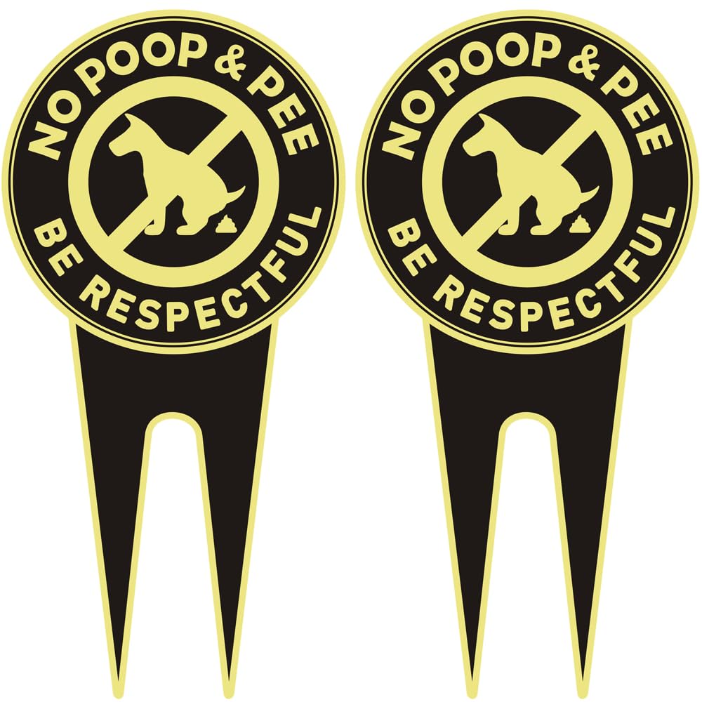 2 Pack No Dog Poop Signs for Yard - Double Sided Aluminum No Pooping Sign with Stake 11.8" x 5.9" - Be Respectful, No Dog Poop and Pee Stop Dogs from Pooping/Peeing On Your Lawn/Garden