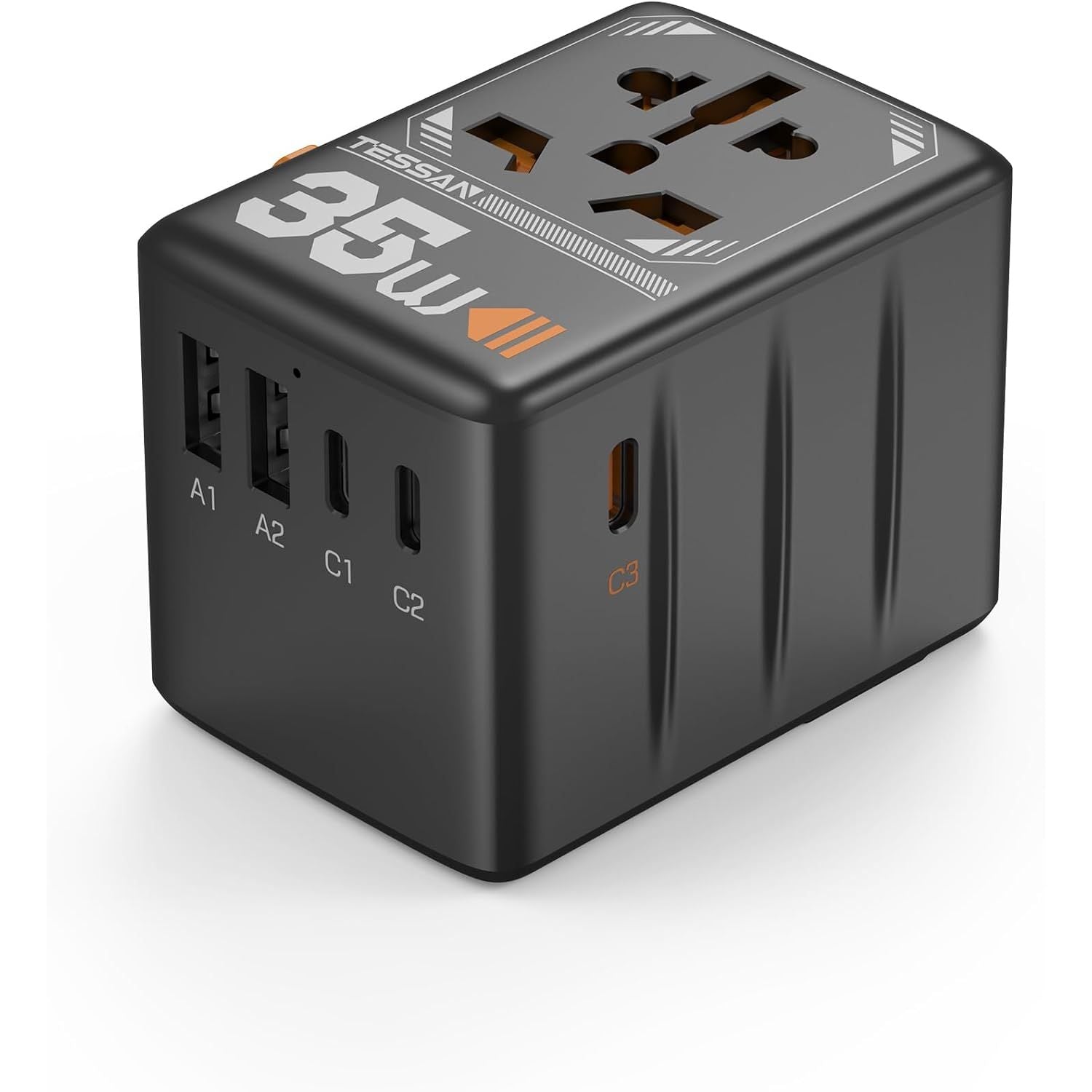 Buy now TESSAN Universal Travel Adapter, International Power Adapter 5.6A 28W 3 USB C 2 USB A Ports, Travel Worldwide Plug Adaptor, Outlet Wall Charger for Europe UK EU AUS (Type C/G/A/I) Glossy black at indiglob india