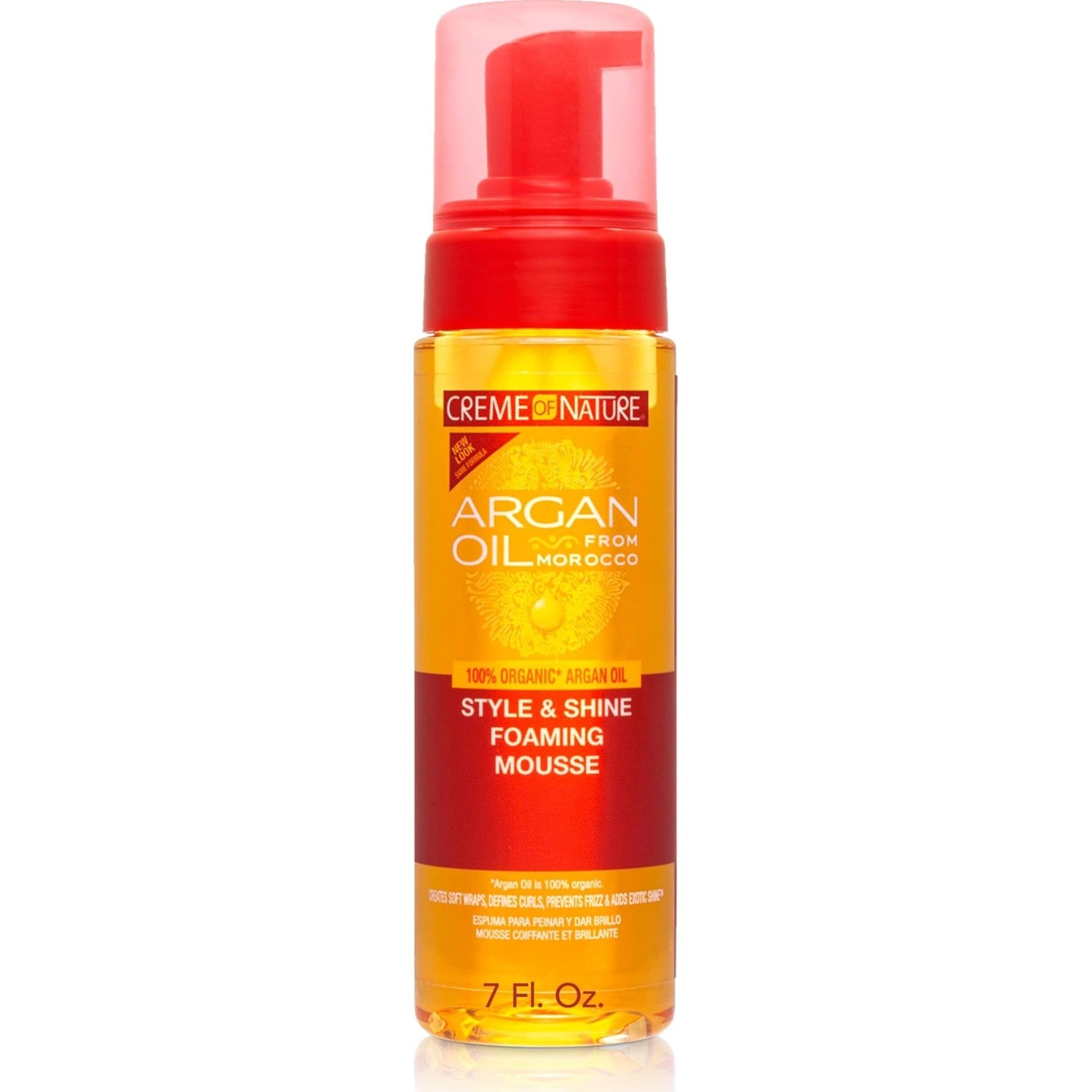 Creme of Nature Style & Shine Foaming Mousse, Defines Curls & Controls Frizz, Moisturizes Hair while Adding Shine with Argan Oil from Morocco, 7 fl oz