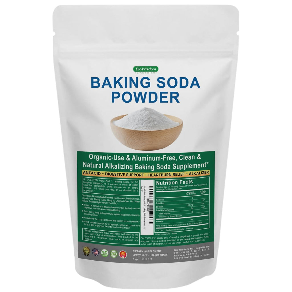 Baking Soda Powder for Organic Use, Grade 1 Aluminum Free Baking Soda, Natural No Chemicals, Pure Powder for Cooking, Stomach Acid, Kidney Supplement, 1lb