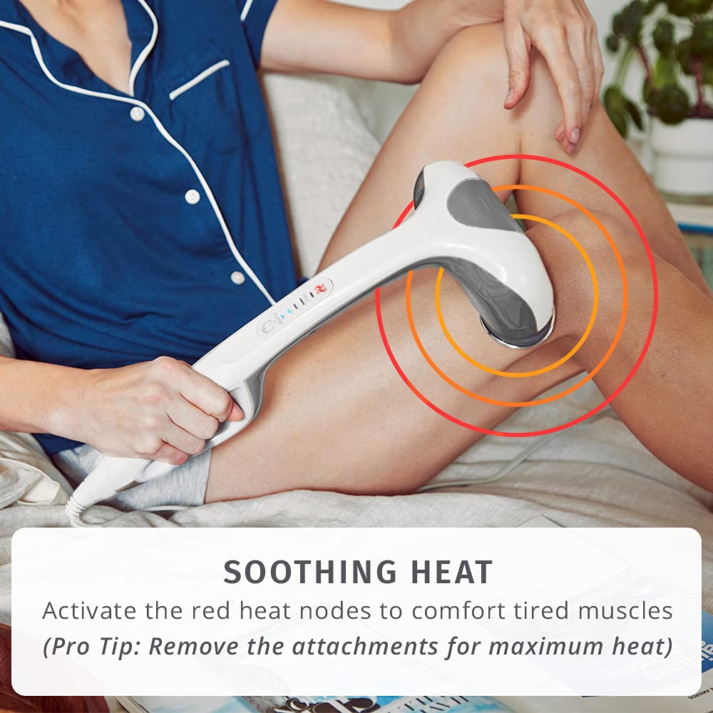 Buy now Homedics Back Massager - Heated Automatic Percussion Back, Body and Neck Massager with Dual Pivoting Heads, Interchangeable Nodes, for Shoulders, Legs and Feet, White at indiglob india