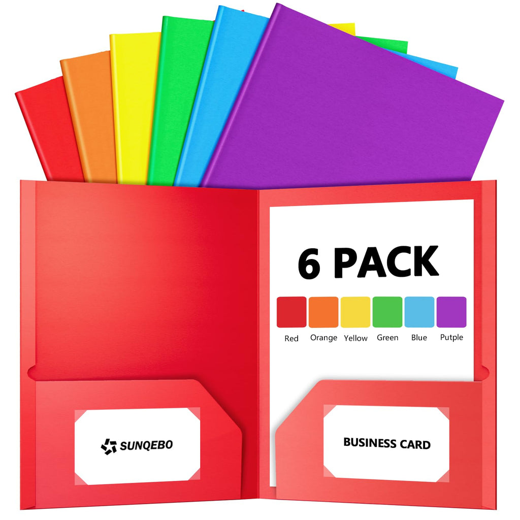 Folders with Pockets, 6 Pack Assorted Colors, 2 Pocket, Colored File Folder