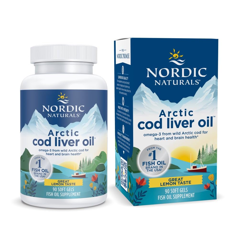 Nordic Naturals Arctic Cod Liver Oil with EPA & DHA, Lemon - 90 Softgels | 750mg Total Omega-3s per serving. Heart & brain health, immunity support. Overall Wellness. Non-GMO. 30 servings. 2 per day.