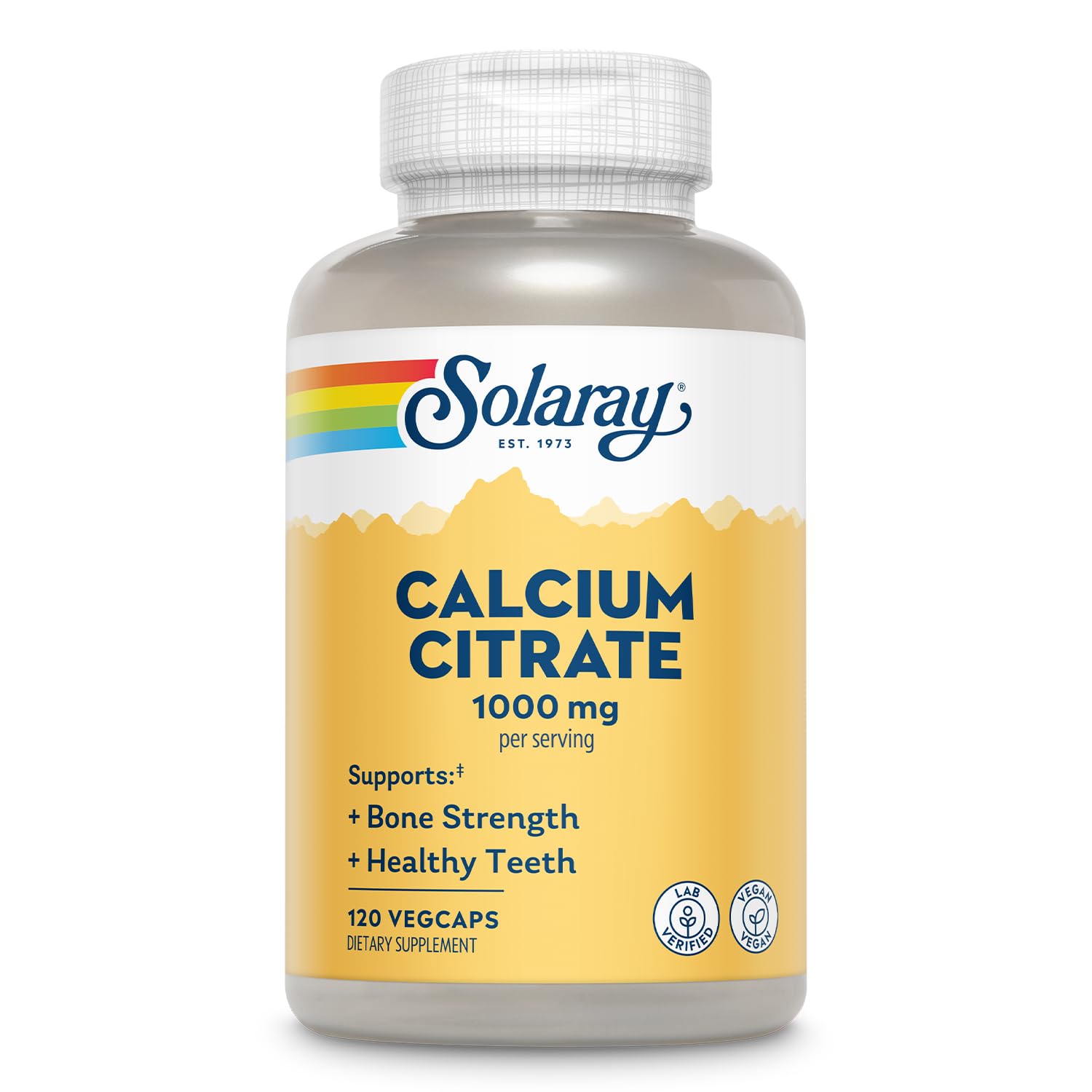 SOLARAY Calcium Citrate 1000 mg, 275 VegCaps | Bone & Teeth Support, Gentle Digestion Formula, 68 Servings, Vegan, Lab Verified
