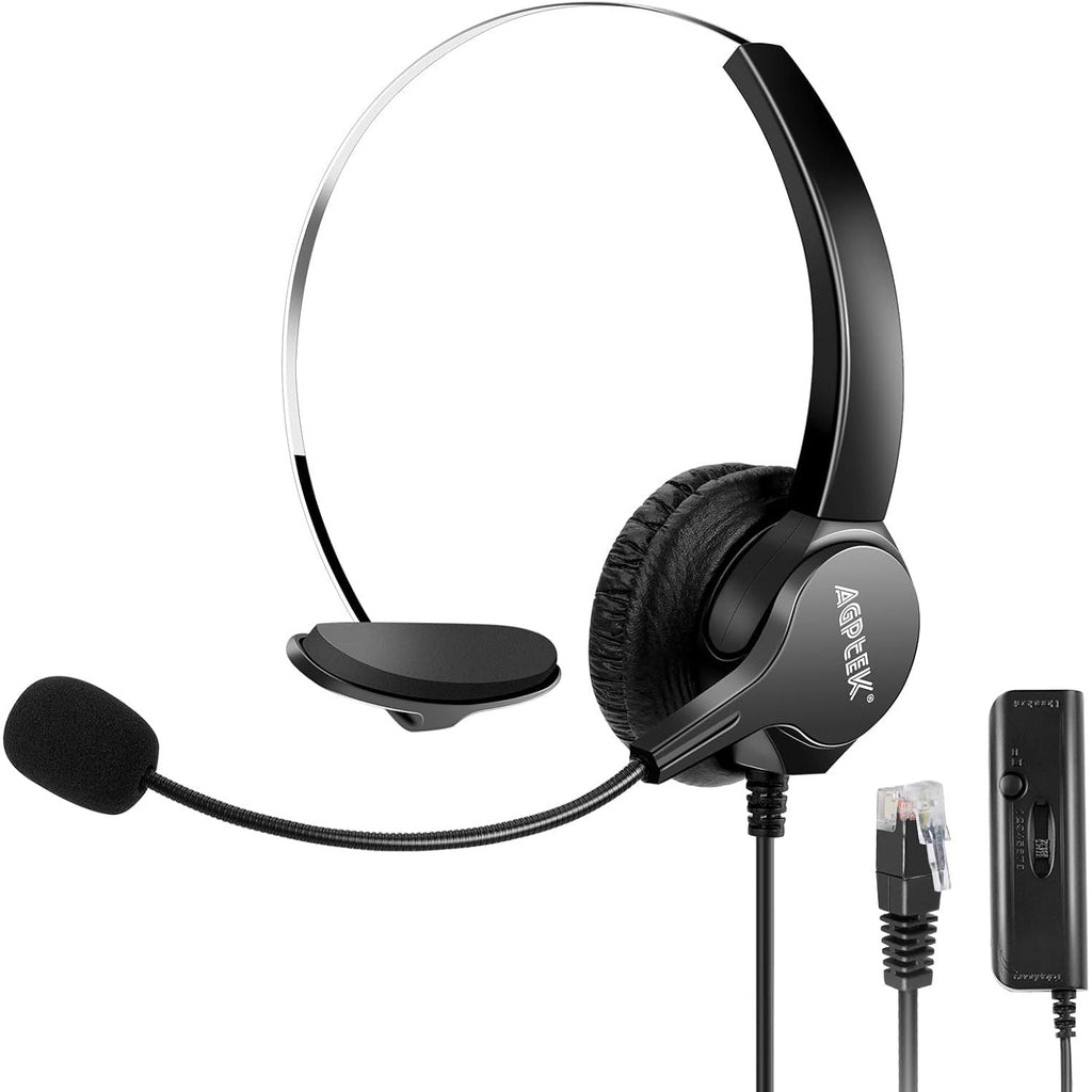 Buy now AGPTEK® Hands-Free Call Center Noise Cancelling Corded Monaural Headset Headphone for Desk Telephone with 4-Pin RJ9 Crystal Head at indiglob india