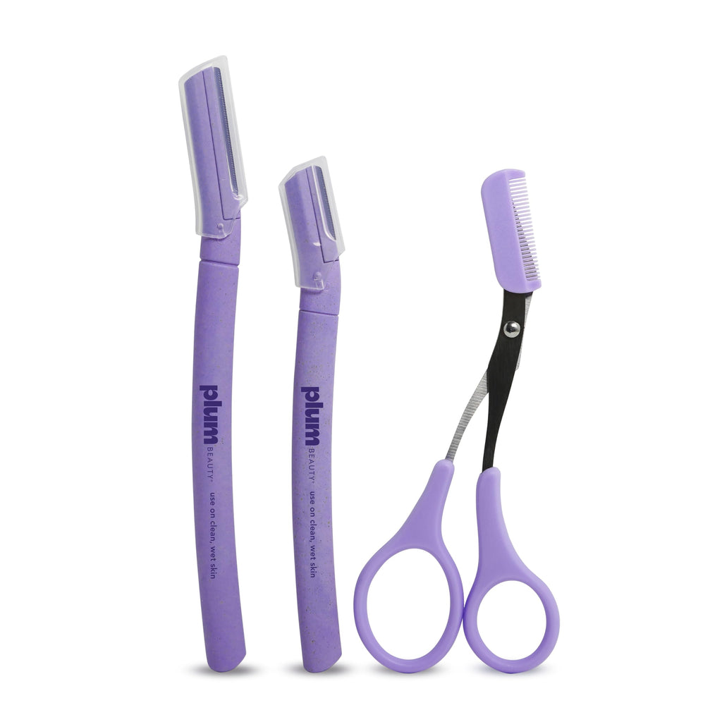 Plum Beauty Eyebrow Shaping Set – 2 Razors & Trimming Scissor with Brush