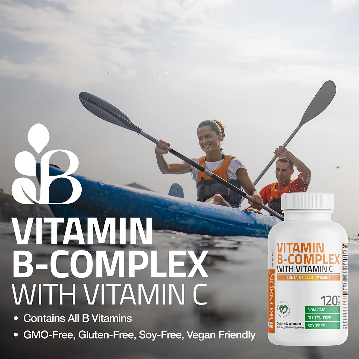 Bronson Vitamin B Complex with Vitamin C Vegetarian Capsules, 250 Count | Immune Health, Energy Support, Nervous System Support, Non-GMO, Soy-Free, Gluten-Free, Contains All B Vitamins