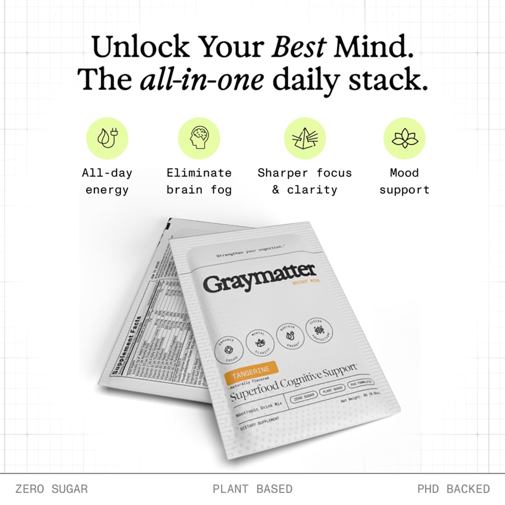 Graymatter Cognitive Support Powder - Nootropic Drink Mix, 3-Flavor Pack