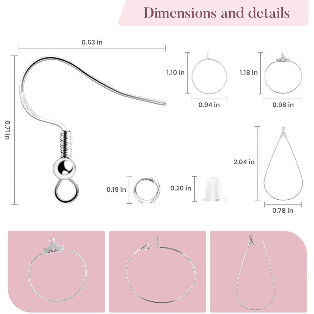 Buy now 400 Piece Sterling Silver Plated Earring Hooks, Hypoallergenic Earrings Making Kit with Beading Hoop Earring Finding Component Accessories, Earring Backs & Jump Rings for DIY Jewelry Craft at indiglob india