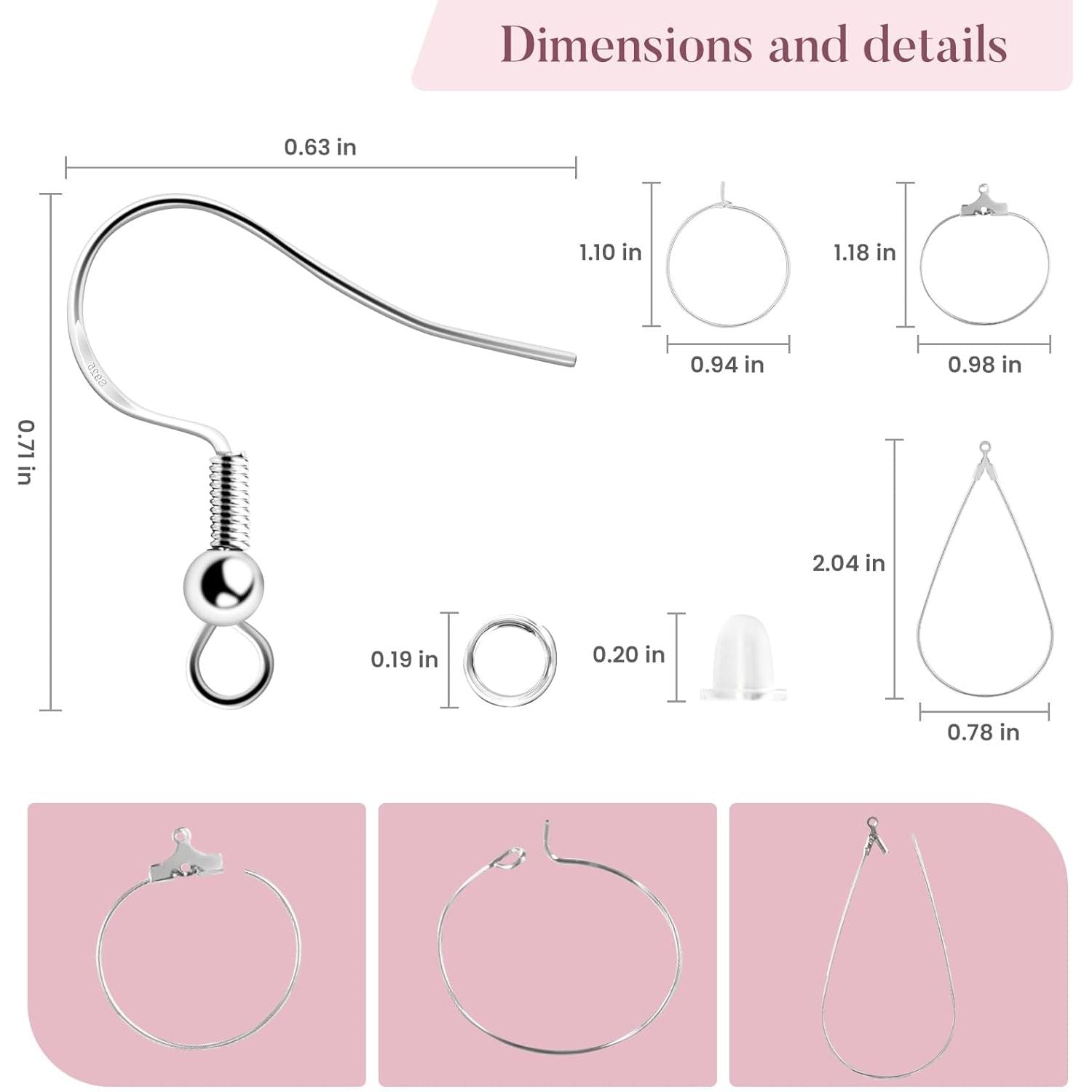 Buy now 400 Piece Sterling Silver Plated Earring Hooks, Hypoallergenic Earrings Making Kit with Beading Hoop Earring Finding Component Accessories, Earring Backs & Jump Rings for DIY Jewelry Craft at indiglob india