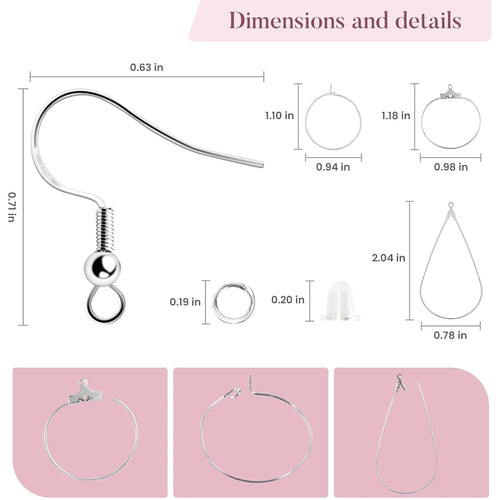 Buy now 400 Piece Sterling Silver Plated Earring Hooks, Hypoallergenic Earrings Making Kit with Beading Hoop Earring Finding Component Accessories, Earring Backs & Jump Rings for DIY Jewelry Craft at indiglob india