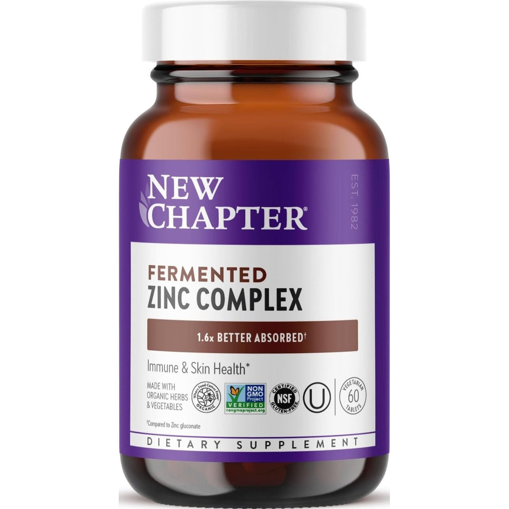 New Chapter Fermented Zinc Complex Supplement, 90 Count | ONE Daily for Immune Support and Skin Health, Mineral-Balancing Formula Rich in Copper, Easy to Swallow and Digest