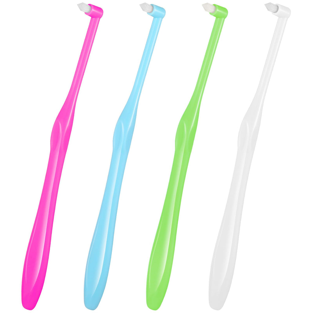 4 PCS End Tuft Toothbrush Adult, Single End Tuft Brush, Soft Orthodontic Toothbrushes for Braces, Small Soft Head for Tiny Hard-to-Reach Areas Detail Cleaning, Individually Wrapped
