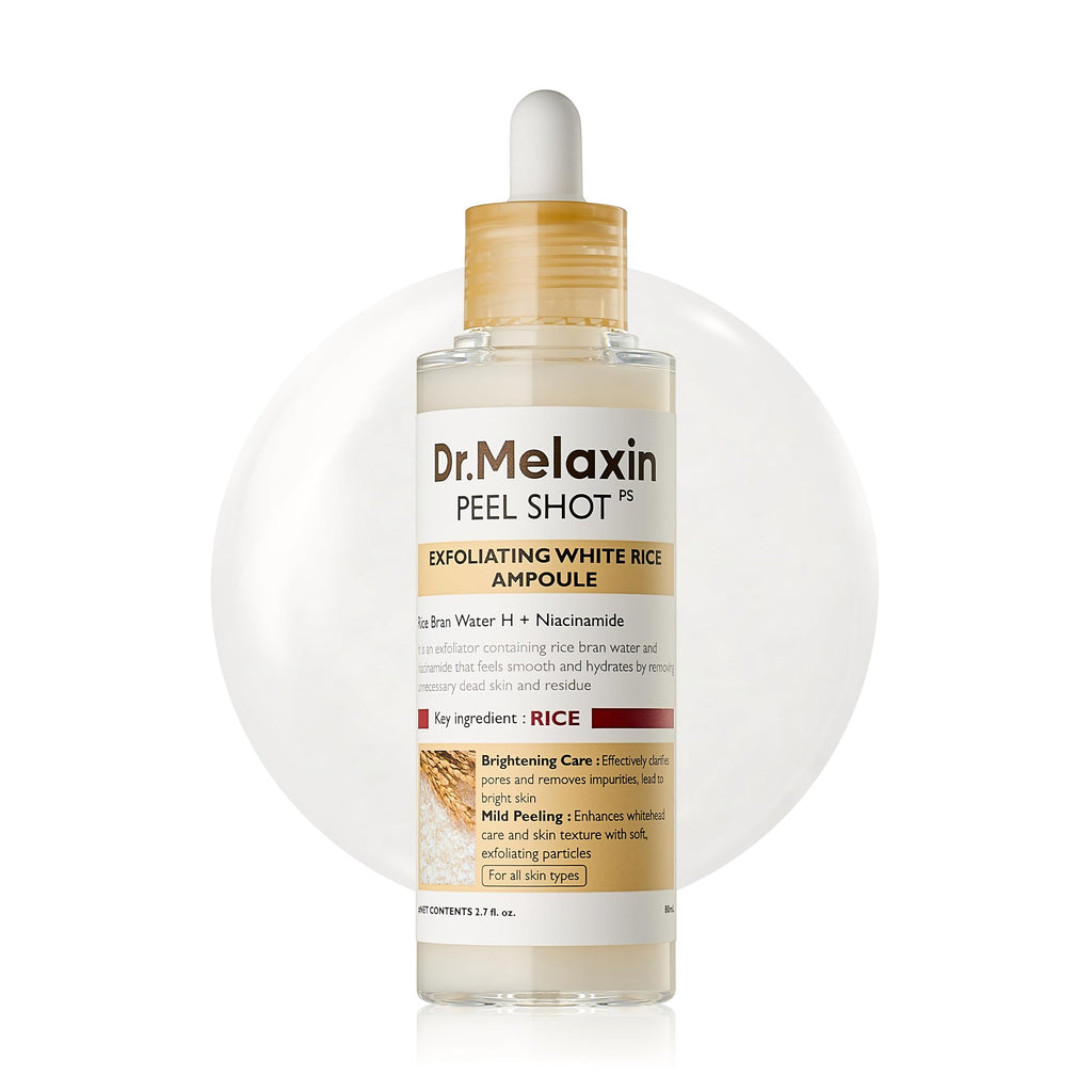 Dr.Melaxin Peel Shot Black Rice Exfoliating Ampoule, Face Exfoliator with AHA BHA Niacinamide Rice Bran Water, Blackhead Remover, Pore Minimizer, Brightening Glass Skin Serum, Korean Skin Care, 2.7 oz